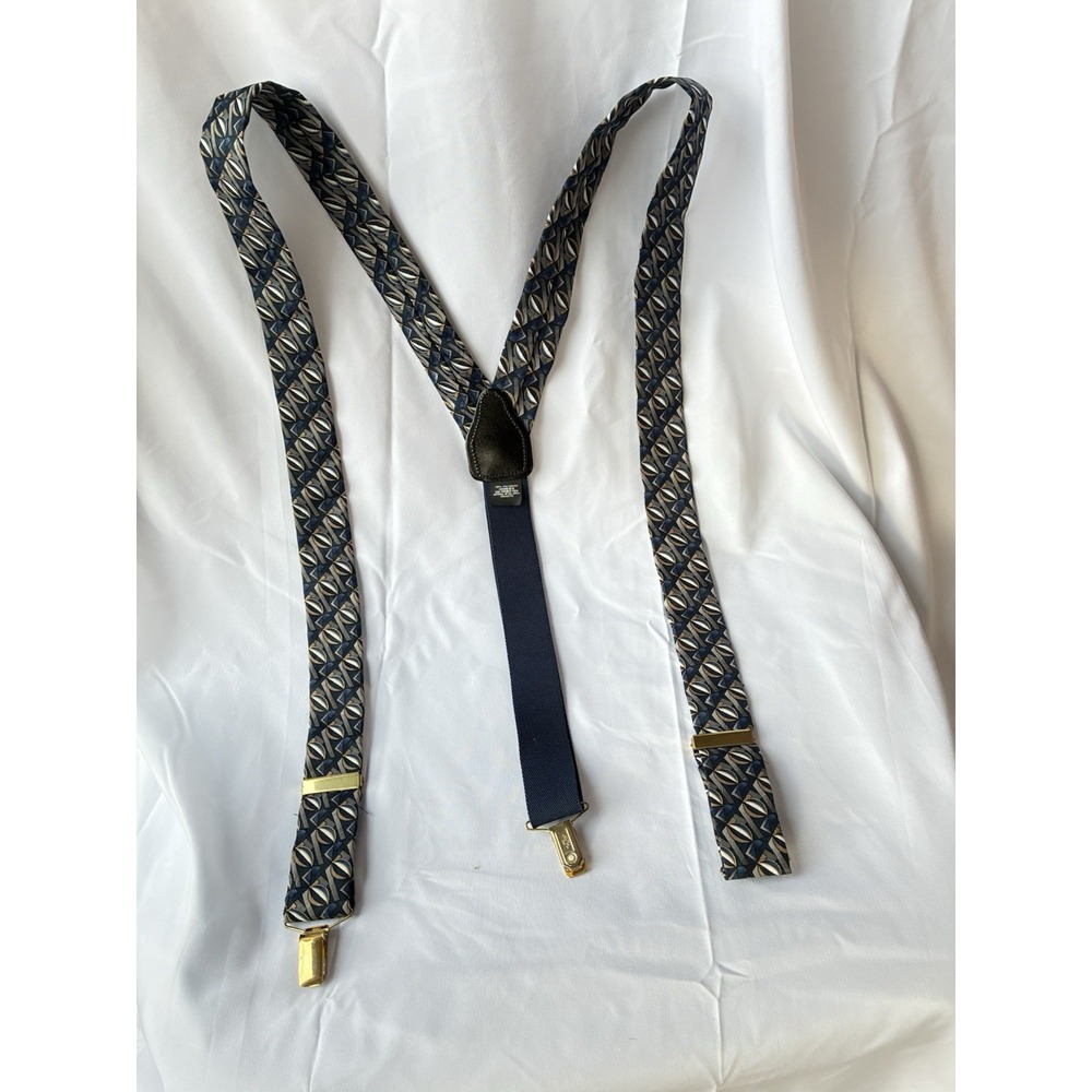 Pelican USA Suspenders Men's Elastic Navy Clip-On Braces Brass Hardware